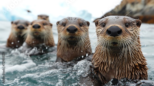 Otters Group Huddle in Water © Raad