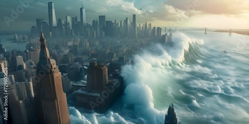 global flood and large tsunami photo
