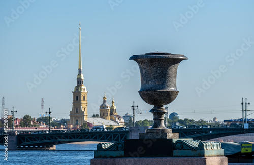 Peter and Paul Cathedral in St. Petersburg in summer against the sky.