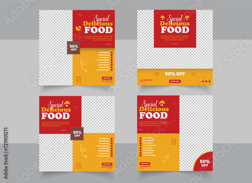Food Social Media Template design, Food Menu Social Media Post design, set of food social media post or web banner template design.	