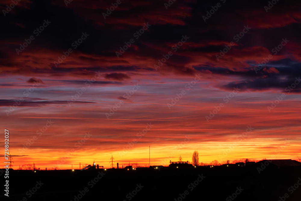 sunset over the city Satu Mare, Romania