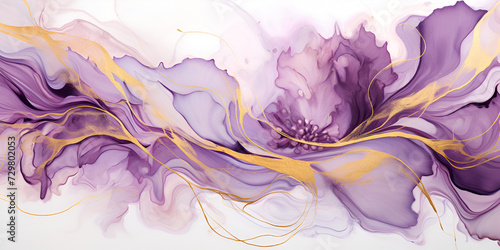 Beautiful purple marble texture abstract background Violet liquid watercolor painting background with golden vector. 