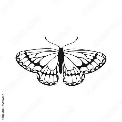 Butterfly silhouette. Y2k aesthetic, hand drawn. Vector graphics in trendy retro 2000s style.