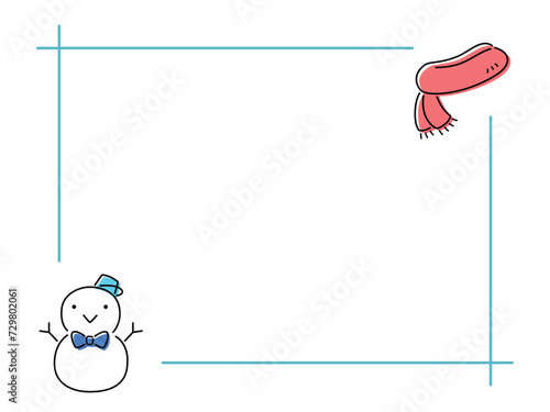 冬のフレーム（色ずれ）　雪だるまとマフラー