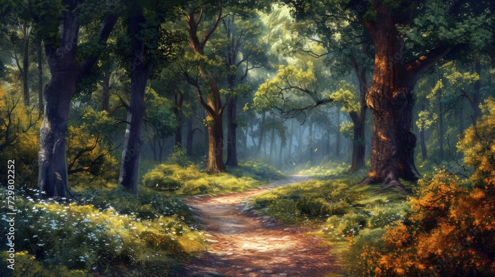 Forest view with painting concept. Generate AI image
