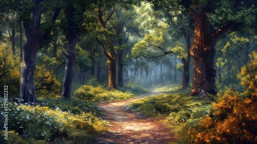 Forest view with painting concept. Generate AI image
