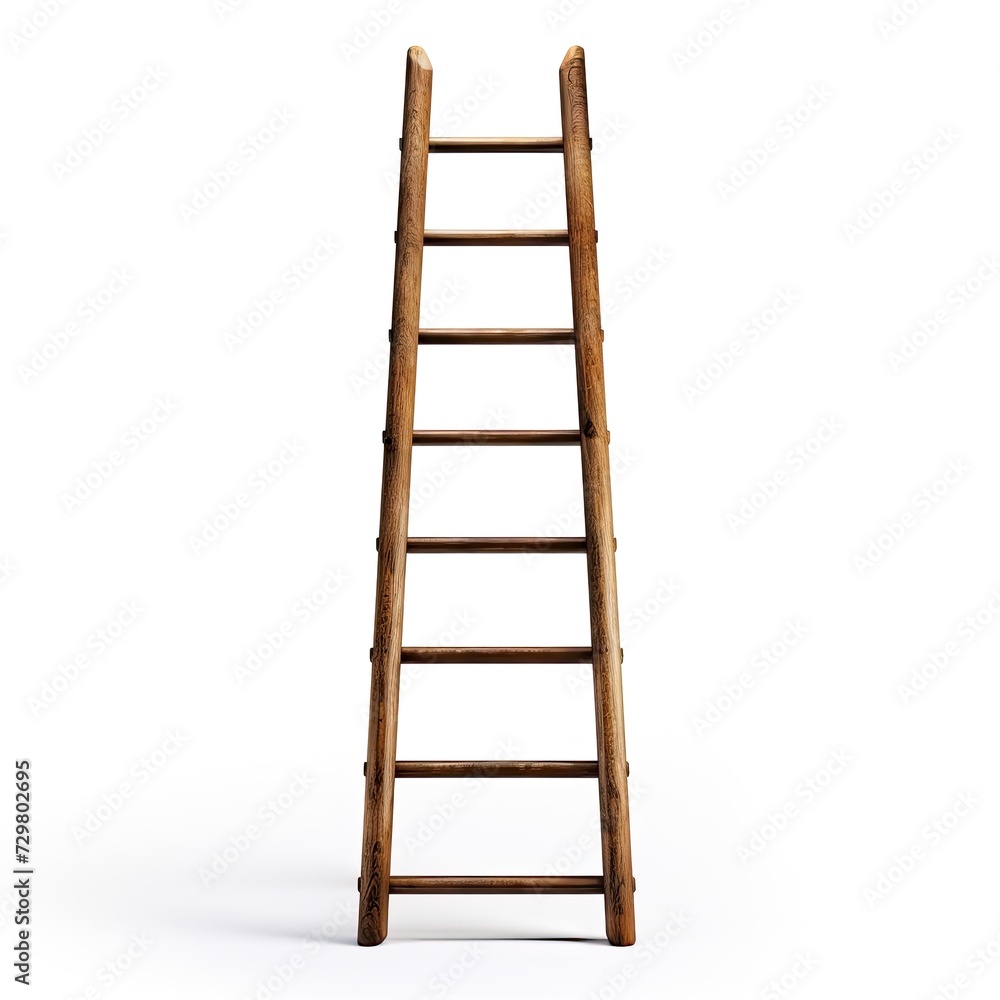 Photo of old wooden ladder isolated on white background Photo of old wooden ladder isolated on white background