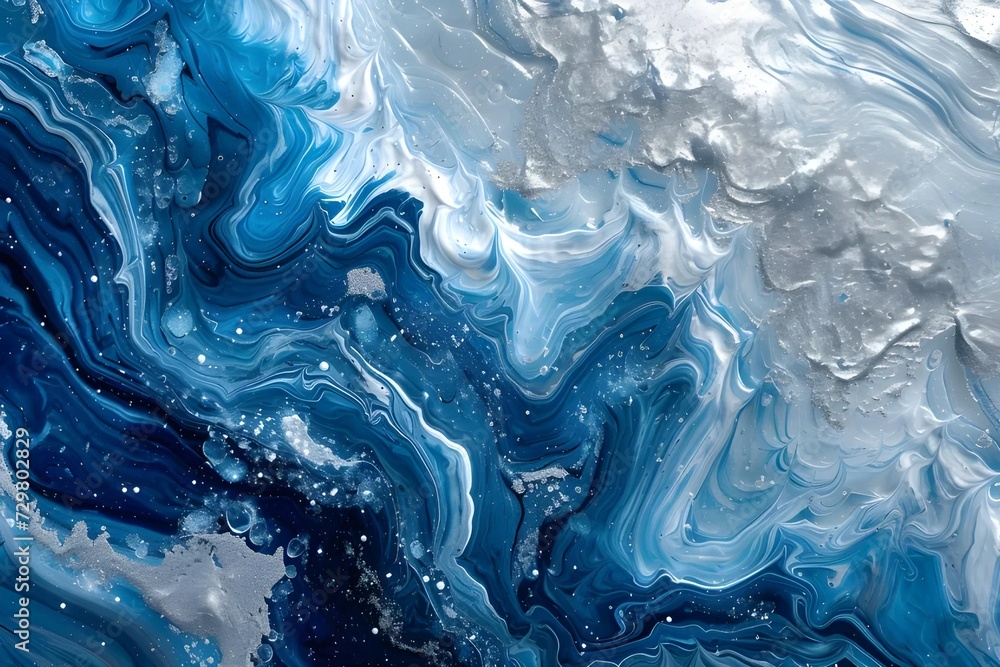 Abstract art inspired by the ocean's depths, merging fluid blue gradients with silver accents to mimic the movement of water, capturing aquatic serenity. Abstract art inspired by the ocean's depths, merging fluid blue gradients with silver accents to mimic the movement of water, capturing aquatic serenity.