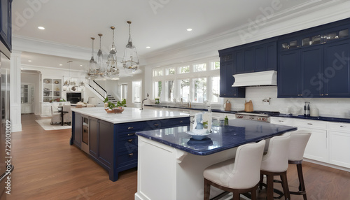 Kitchen with Light Bright Interior with Blue and White Decor © JL Designs