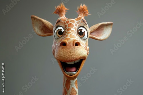 A cartoon giraffe with big eyes and a joyful smile. © AdriFerrer