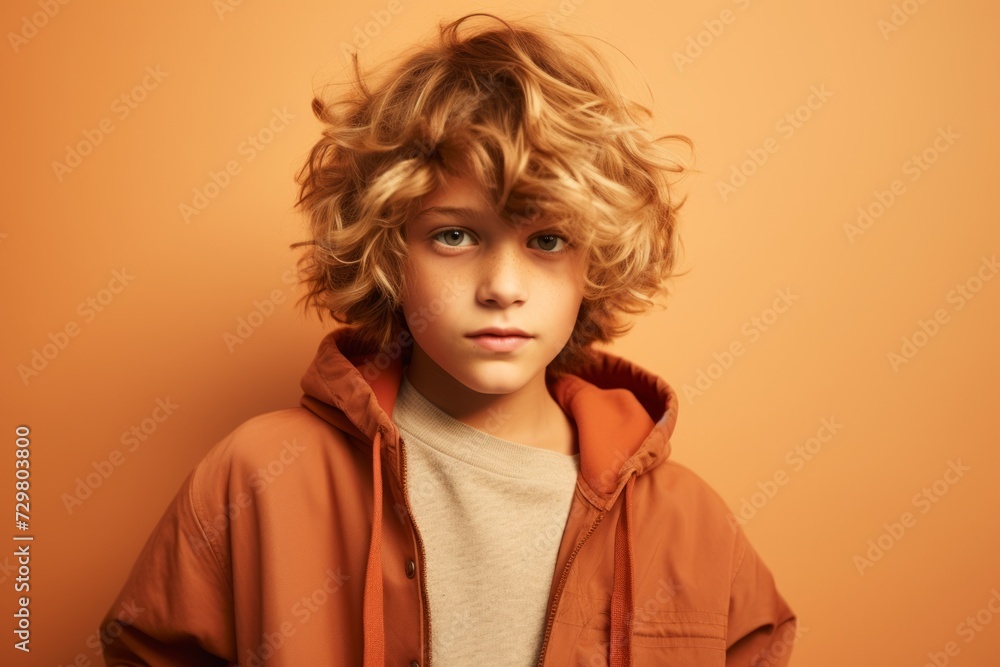 Fashion portrait of a cute little boy with blond curly hair. Fashion portrait of a cute little boy with blond curly hair.