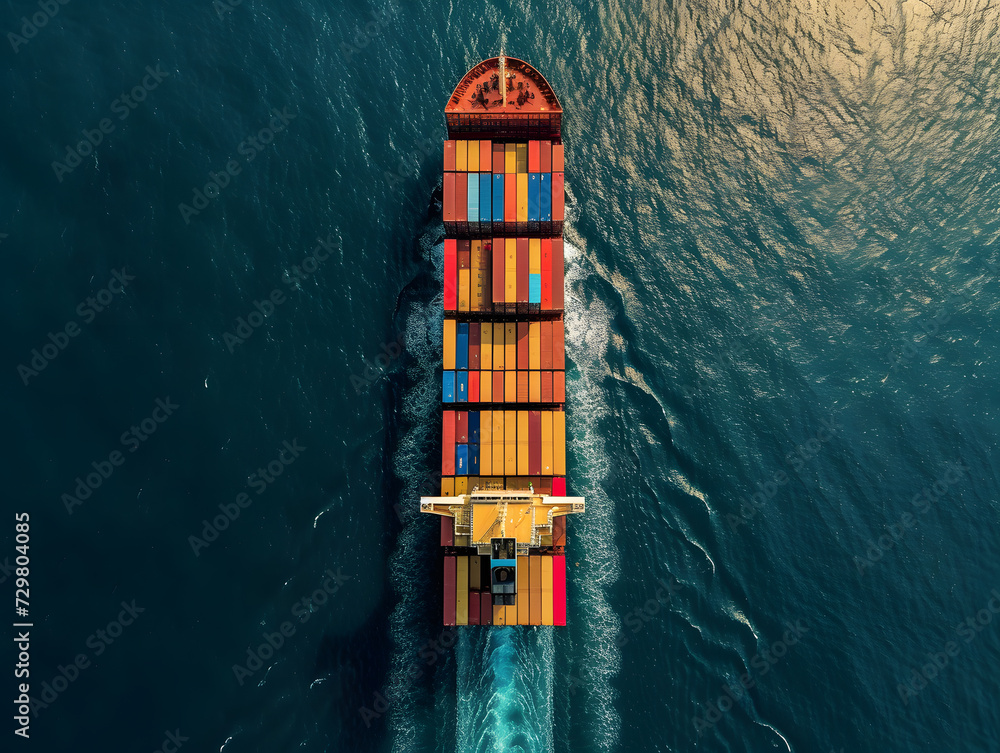 Aerial view of cargo container ship, cargo vessel ship carrying container and running for import export concept technology freight shipping sea freight by Express Ship Aerial view of cargo container ship, cargo vessel ship carrying container and running for import export concept technology freight shipping sea freight by Express Ship