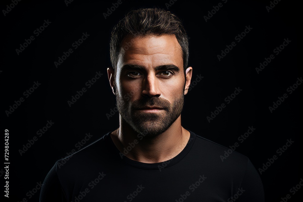 Portrait of a handsome young man on a black background. Men's beauty, fashion.