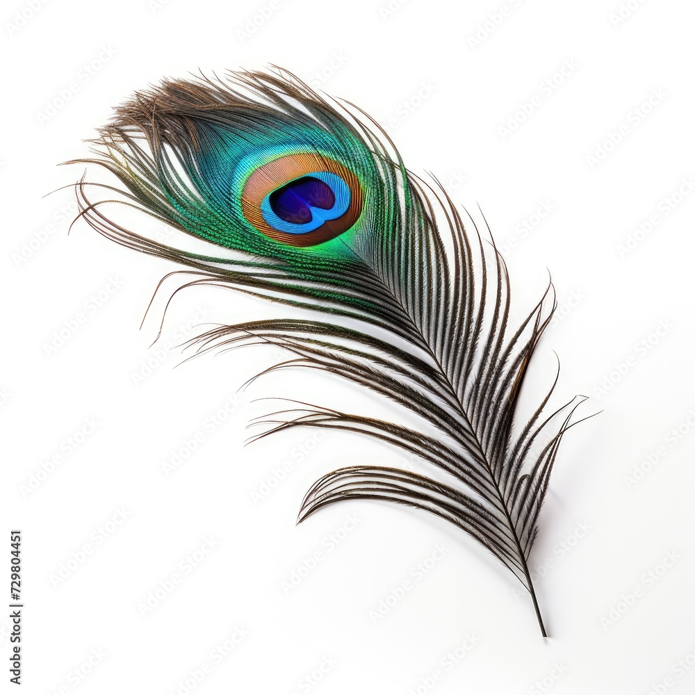 Obraz premium Photo of Peacock feather isolated on white background