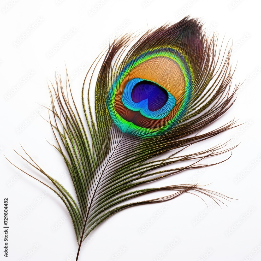 Fototapeta premium Photo of Peacock feather isolated on white background