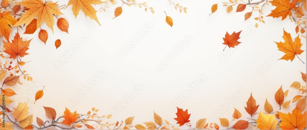 Autumn background: yellow-orange leaves on white, great for text or objects.