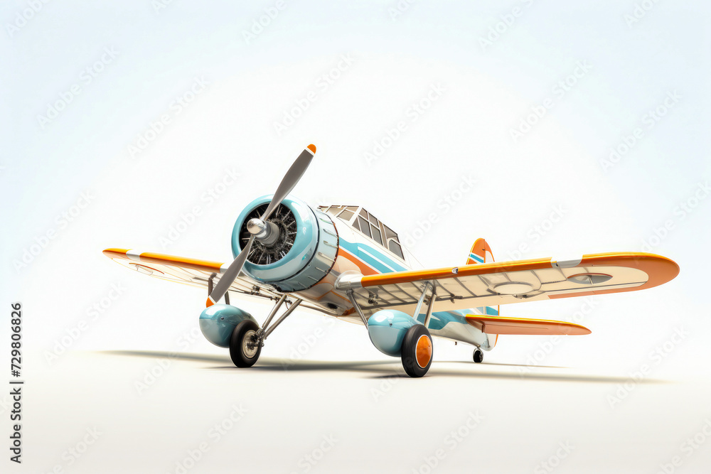Fototapeta premium Small airplane with propeller on white background with shadow.