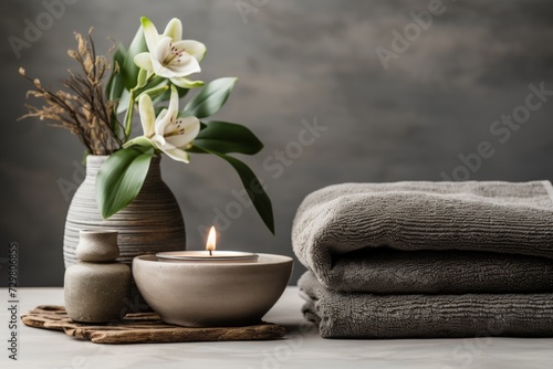 relaxing spa with towels, herbal bags, and beauty essentials for rejuvenation