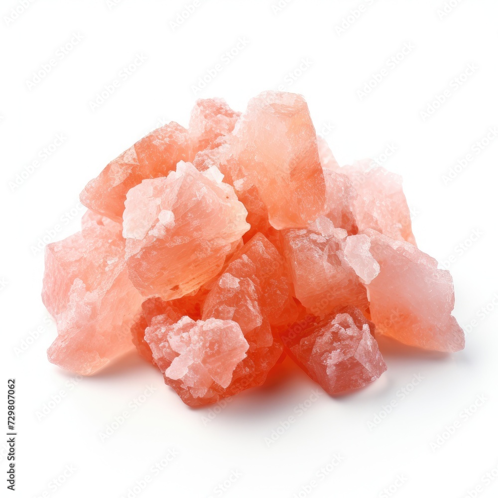 Photo of pink himalayan salt isolated on white background Photo of pink himalayan salt isolated on white background