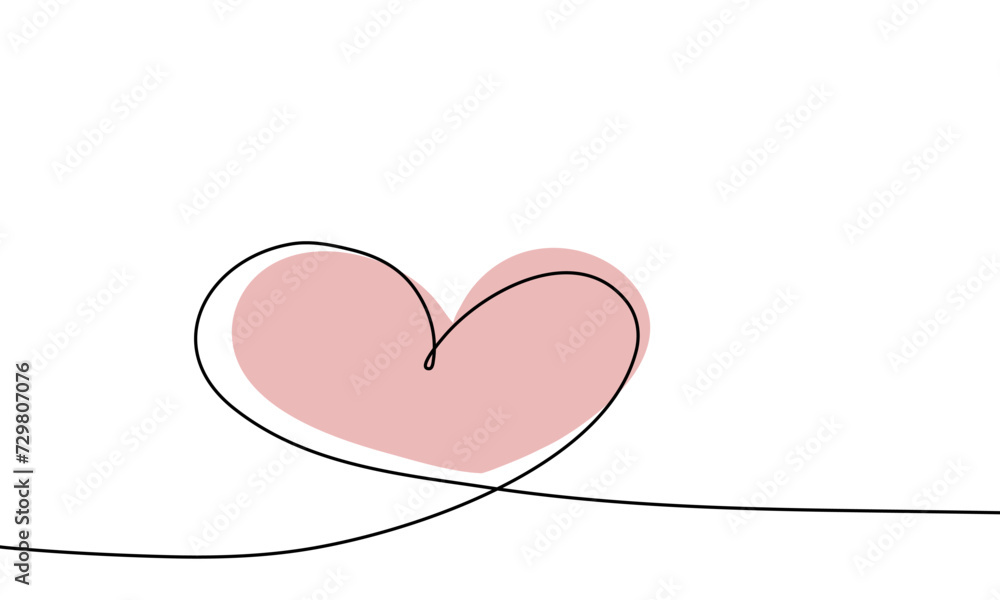 One continuous drawing of heart and pink color love sign. Vector illustration One continuous drawing of heart and pink color love sign. Vector illustration