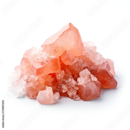 Photo of pink himalayan salt isolated on white background