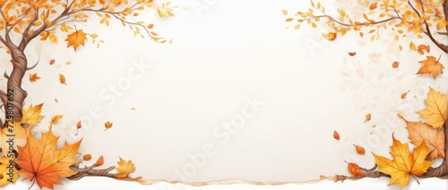 Autumn background: yellow-orange leaves on white, great for text or objects.
