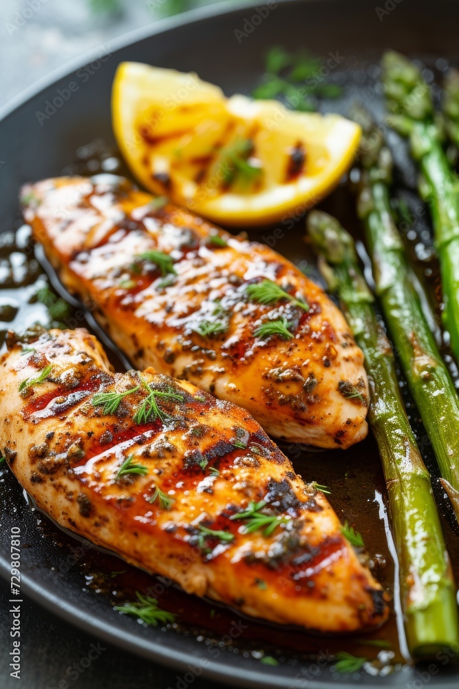 Grilled chicken breasts with asparagus and lemon Grilled chicken breasts with asparagus and lemon