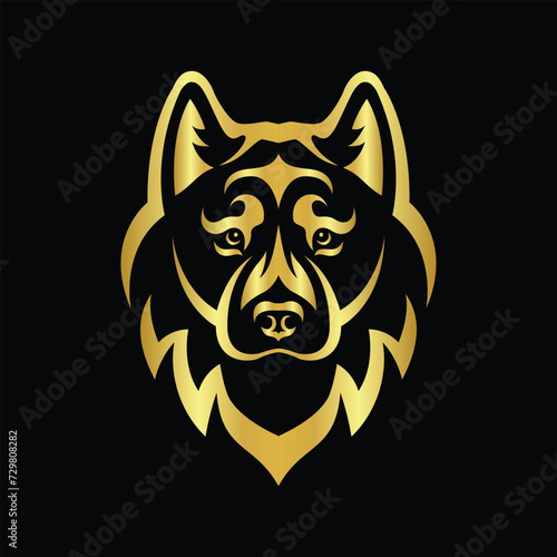 Vector Illustration of Gold Siberian Husky Head Line Logo Sign in black background