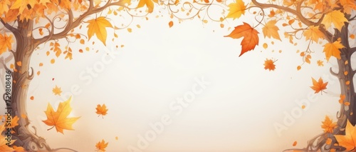 Autumn background: yellow-orange leaves on white, great for text or objects.