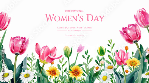 Frame decorated with flowers, tulips for women's day on March 8