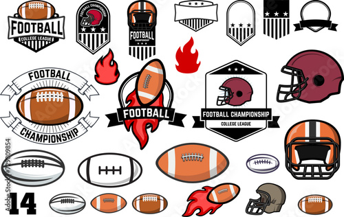football emblems design elements. Retro vector design labels, badges, graphic element, emblem, logo, insignia, sign, identity, logotype, poster.