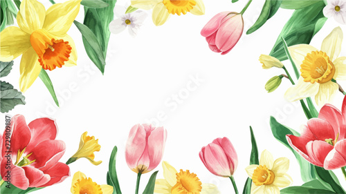 Frame decorated with flowers, tulips for women's day on March 8. Spring celebration © Alice