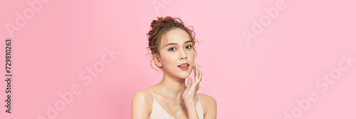 beauty woman asia and have white skin charm and pink background