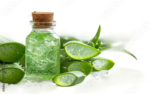 Influence in an Isolated Aloe Vera Gel with Clear Bottle on White background