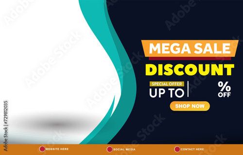 mega sale discount template banner with copy space for product sale with abstract gradient black and white background design