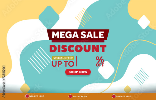 mega sale discount template banner with copy space for product sale with abstract gradient blue and orange background design