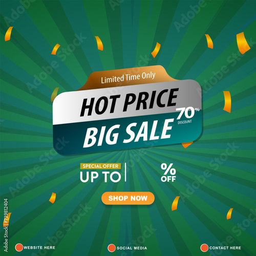 limited big sale discount template banner with copy space for product sale with abstract gradient green background design