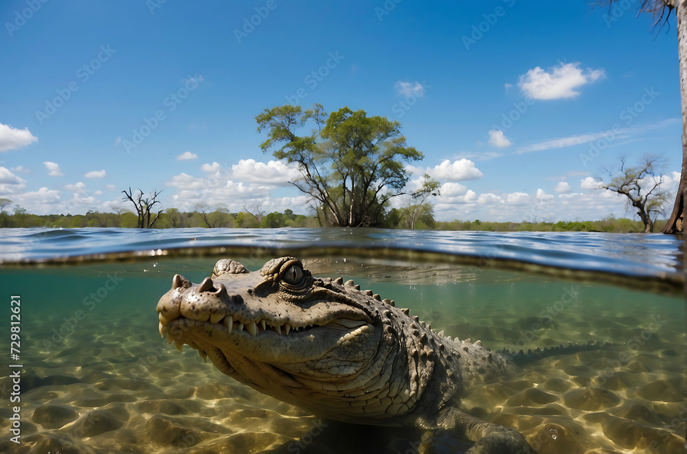 Turtle and Crocodile by the Water's Edge in Australia, a Snapshot of Wildlife Harmony