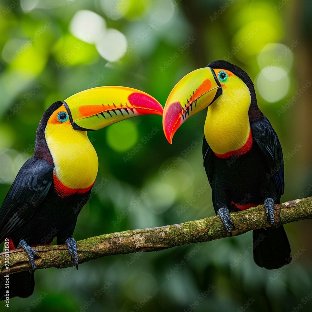 Obraz premium Toucan sitting on the branch in the forest