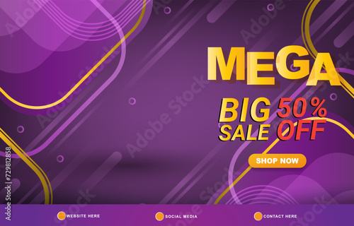 mega big sale discount template banner with copy space for product sale with abstract gradient purple background design