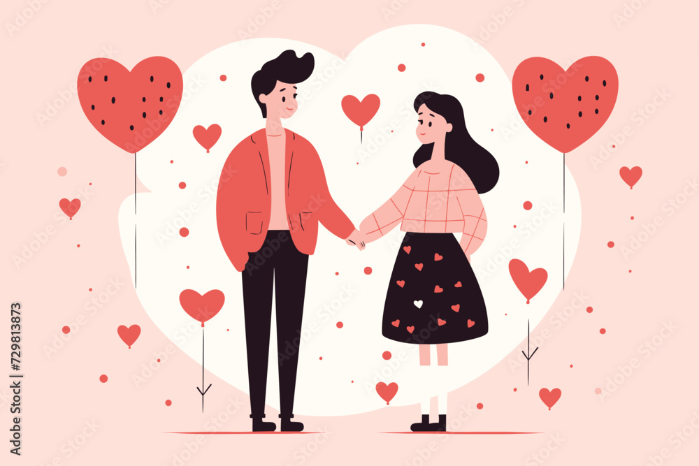 valentines day background with couple looking at each other in love vector illustration valentines day background with couple looking at each other in love vector illustration