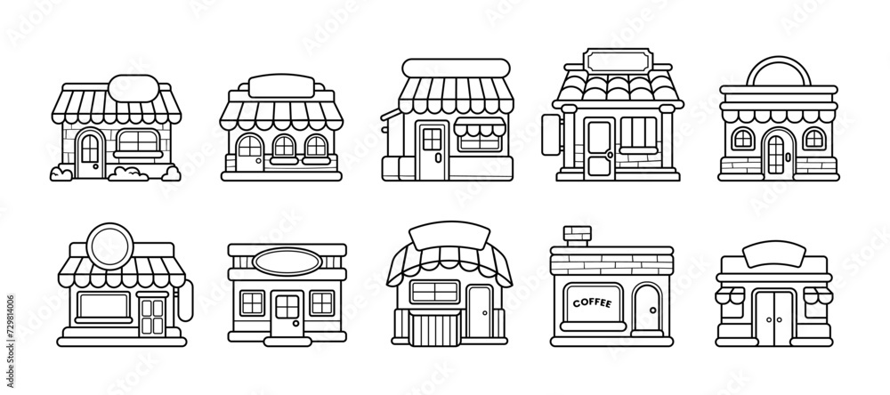 Food and drink store hand-drawn outline sketch vector illustration set Food and drink store hand-drawn outline sketch vector illustration set