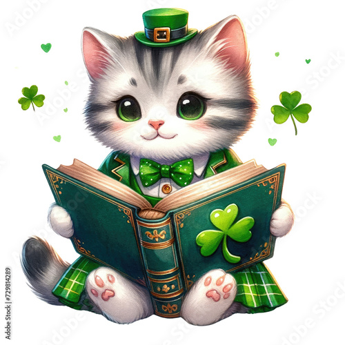 saint patrick's cat Persian American Shorthaircat in St. Patrick's Day theme, transparent background photo