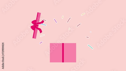 Pink gift box pops up and open with confetti surprise
