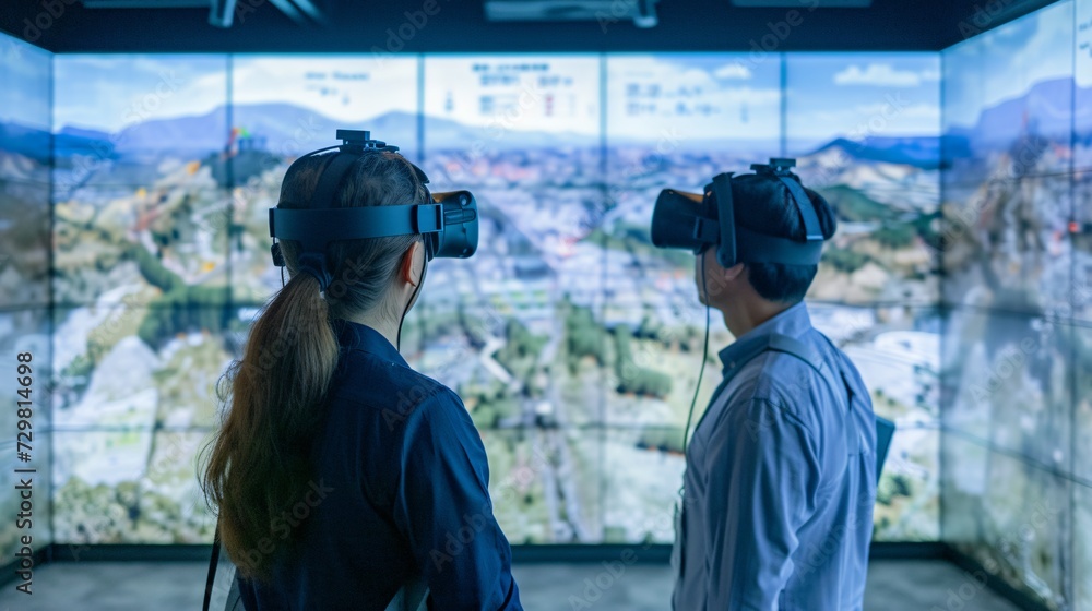 Utilizing virtual reality for design validation, a civil engineer conducts real-time assessments of urban infrastructure projects to ensure compliance with safety and regulatory standards. Utilizing virtual reality for design validation, a civil engineer conducts real-time assessments of urban infrastructure projects to ensure compliance with safety and regulatory standards.