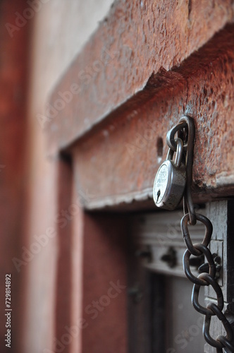 Ancient wooden gate,close up ,in Amber Fort,Jaipur ,India photo