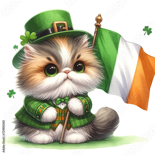 saint patrick's cat Persian cat in St. Patrick's Day theme transparent background