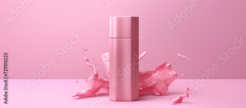 3d render Pink lipstick on pink background beauty concept photo