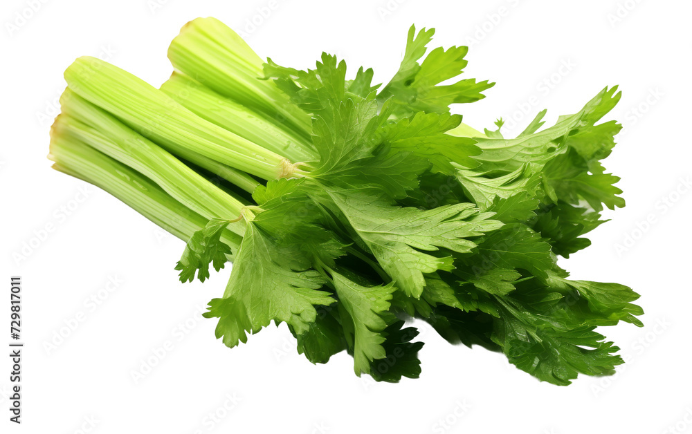 White Background Celery Stalks in Isolation White Background Celery Stalks in Isolation