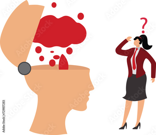 Businesswoman with head exploding, thought bubble popping out